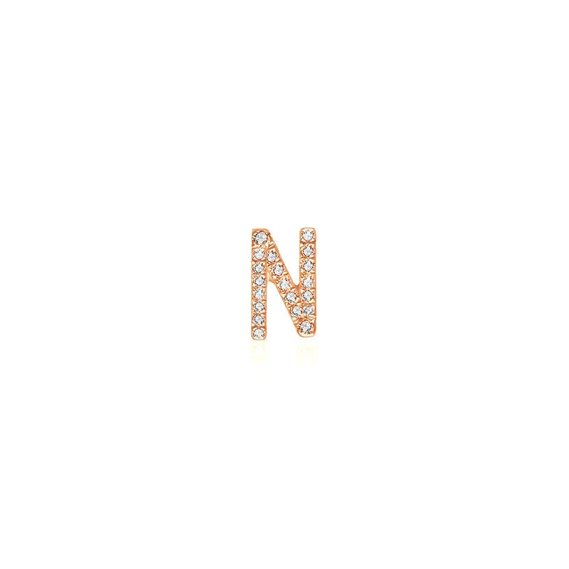 18k Gold Initial Letter "N" Diamond Pandent   Necklace