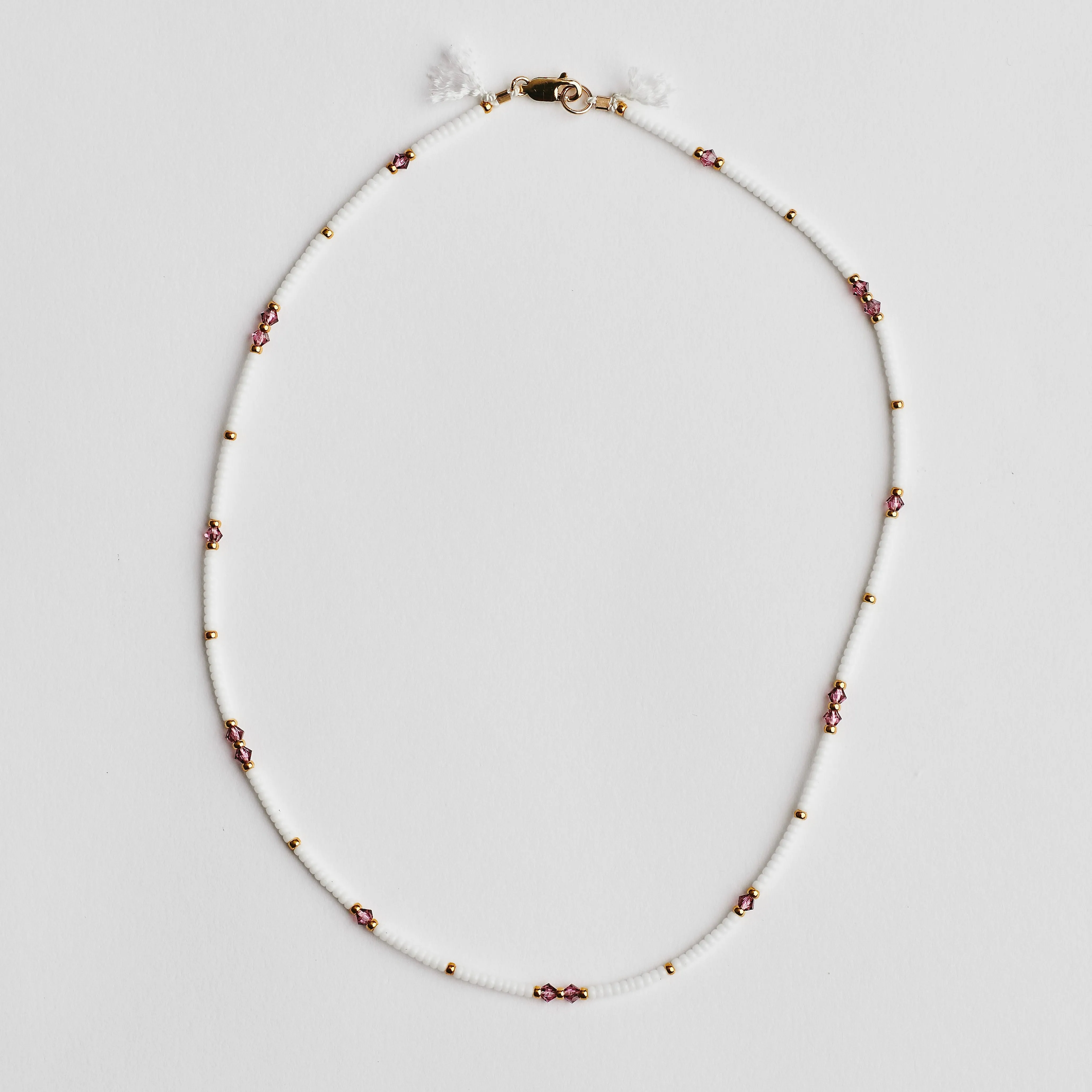 Crystal White & Gold Fine Bead Necklace - sale